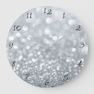 Grande Horloge Ronde White Silver Parties scintillant Bokeh Glam tendan