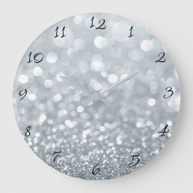 Grande Horloge Ronde White Silver Parties scintillant Bokeh Glam tendan (Recto)