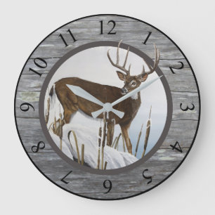 Grande Horloge Ronde Whitetail Deer Rustic
