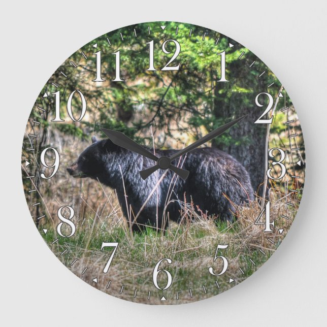 Grande Horloge Ronde Wild Black Bear & Forest Wildlife Photo Wall Clock (Recto)