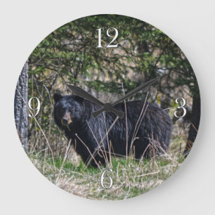 Grande Horloge Ronde Wild Black Bear & Forest Wildlife Photo Wall Clock