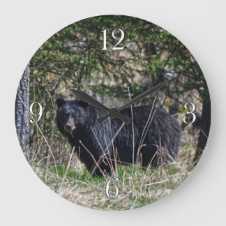 Grande Horloge Ronde Wild Black Bear & Forest Wildlife Photo Wall Clock