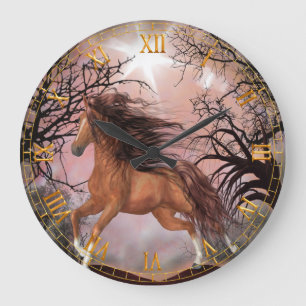 Grande Horloge Ronde Wild Horse in the Woods Wall Clock