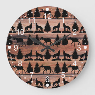 Grande Horloge Ronde Wild Moose Wolf Wilderness Mountain Cabin Rustic