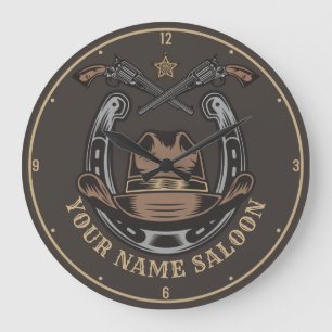 Grande Horloge Ronde Wild West Revolver Horseshoe Western Cowboy Saloon