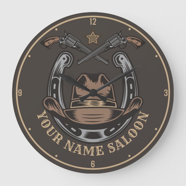 Grande Horloge Ronde Wild West Revolver Horseshoe Western Cowboy Saloon (Recto)