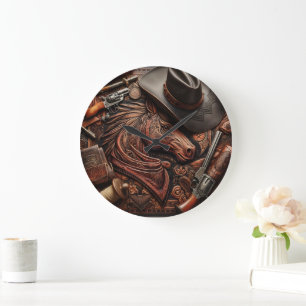 Grande Horloge Ronde Wild West Still Life : Cowboy Casquette, Gun et pl