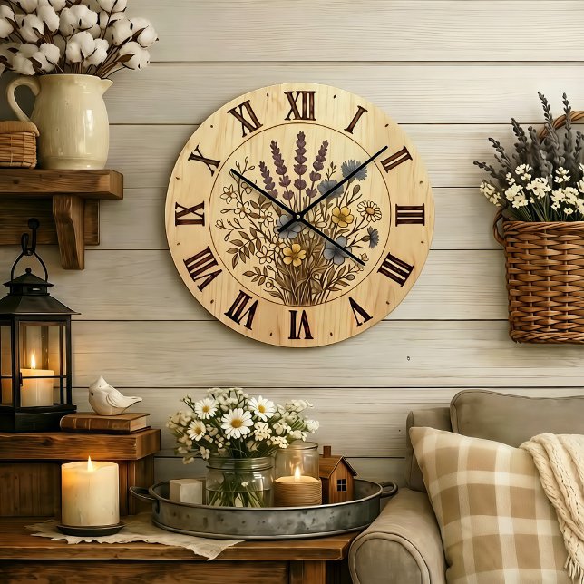 Grande Horloge Ronde Wildflower Wall Clock - Gentle Natural Harmony (Créateur téléchargé)
