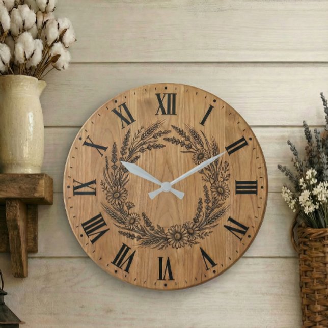 Grande Horloge Ronde Wildflower Wreath wall clock |  Farmhouse Decor  (Créateur téléchargé)