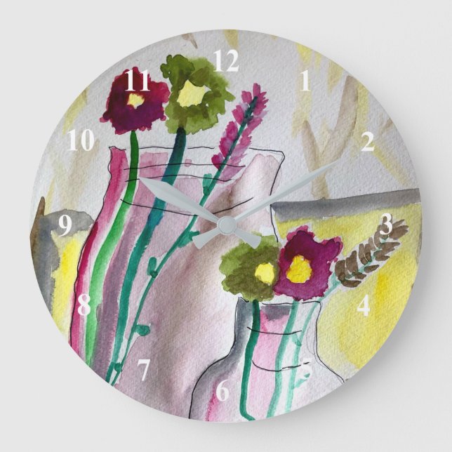 Grande Horloge Ronde Wildflowers in vase abstract art (Recto)
