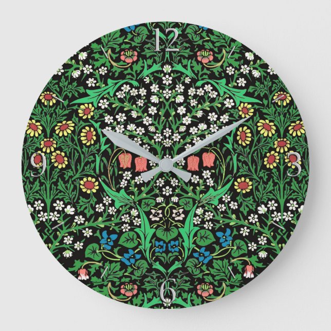 Grande Horloge Ronde William Morris Jacobean Floral, Arrière - plan noi (Recto)