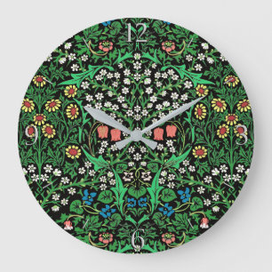 Grande Horloge Ronde William Morris Jacobean Floral, Fond Noir 