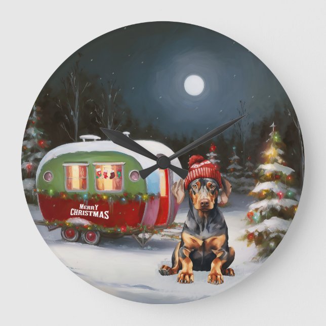 Grande Horloge Ronde Winter Doberman Caravan Christmas Adventure (Recto)