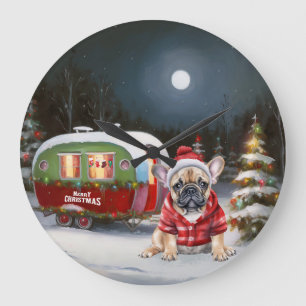 Grande Horloge Ronde Winter French Bulldog Caravan Christmas Adventure