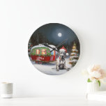 Grande Horloge Ronde Winter Great Dane Caravan Christmas Adventure<br><div class="desc">Laissez-vous tenter par la magie d'une nuit d'hiver enneigée alors qu'une caravane glisse gracieusement à travers le paysage illuminé par la lune. La beauté sereine de la neige scintillante et l'éclat enchanteur de la lune créent une scène captivante, promettant une aventure de Noël inoubliable remplie de chaleur, de joie et...</div>