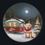 Grande Horloge Ronde Winter Labrador Caravan Christmas Adventure<br><div class="desc">Laissez-vous tenter par la magie d'une nuit d'hiver enneigée alors qu'une caravane glisse gracieusement à travers le paysage illuminé par la lune. La beauté sereine de la neige scintillante et l'éclat enchanteur de la lune créent une scène captivante, promettant une aventure de Noël inoubliable remplie de chaleur, de joie et...</div>