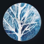 Grande Horloge Ronde Winter white birch tree Christmas<br><div class="desc">Winter theme blue and white watercolor painting of a white birch tree with snow background. Arty original artwork with a Christmas theme. Blue and white Christmas.</div>