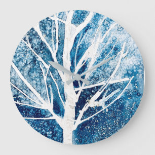 Grande Horloge Ronde Winter white birch tree Christmas