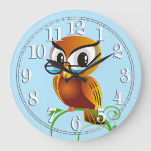 Grande Horloge Ronde Wise Owl in Spectacles Light Blue