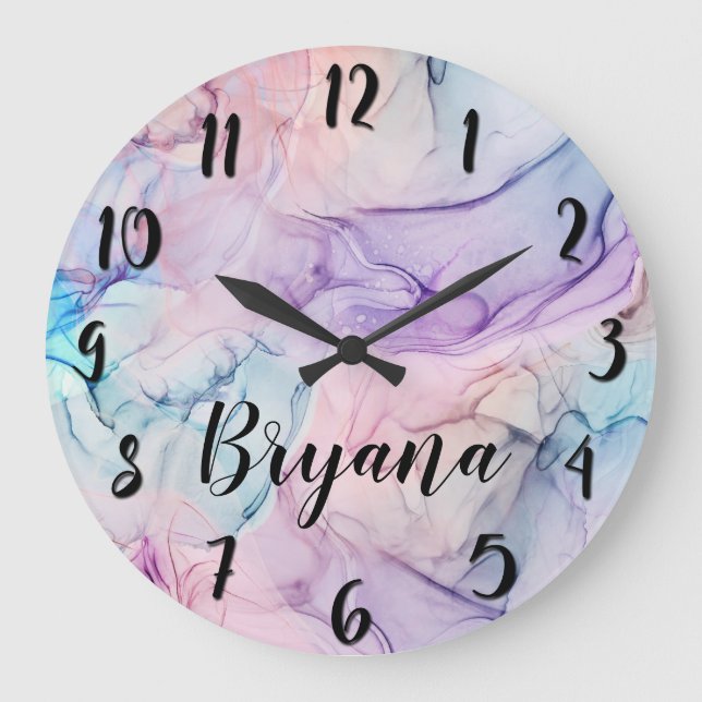 Grande Horloge Ronde Wispy Ethereal Pastel Watercolor Inky Fantasy Glam (Recto)