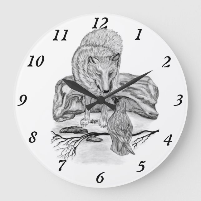 Grande Horloge Ronde Wolf and Raven black and white design (Recto)