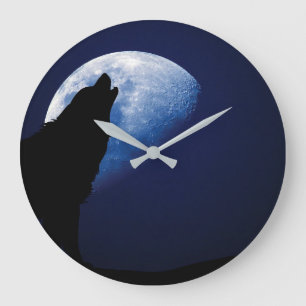 Grande Horloge Ronde Wolf Howling à l'horloge ronde de la lune