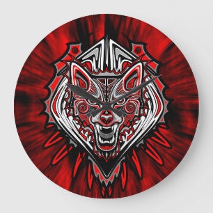 Grande Horloge Ronde Wolf Tattoo Style Haida