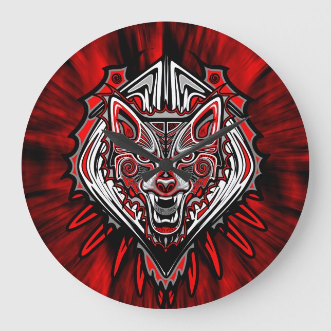 Grande Horloge Ronde Wolf Tattoo Style Haida (Recto)