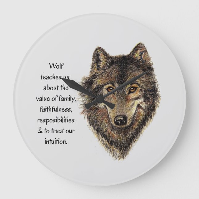 Grande Horloge Ronde Wolf totem Inspirational Spirit Guide Animal Round (Recto)