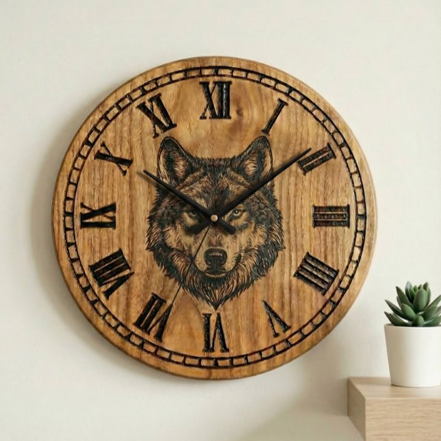 Grande Horloge Ronde Wolf Wall Clock – Silent Wild Guardian (Créateur téléchargé)