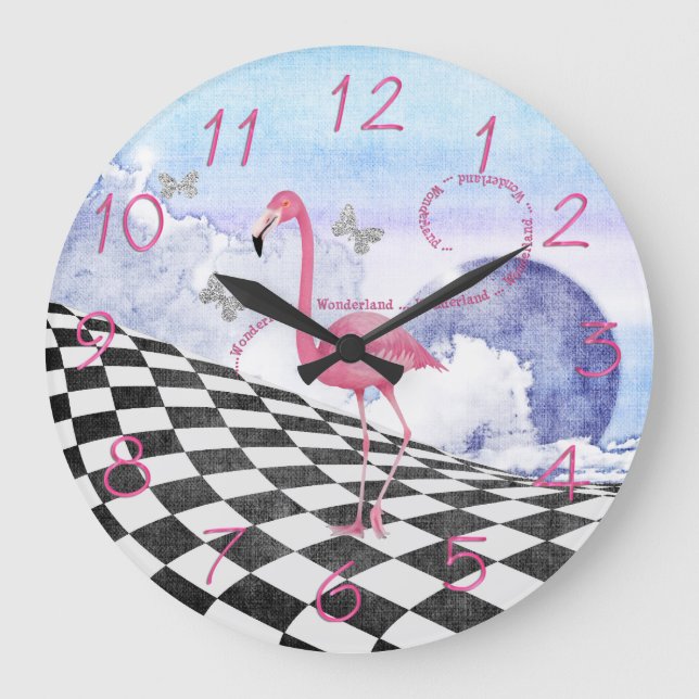 Grande Horloge Ronde Wonderland Pink Flamingo (Recto)