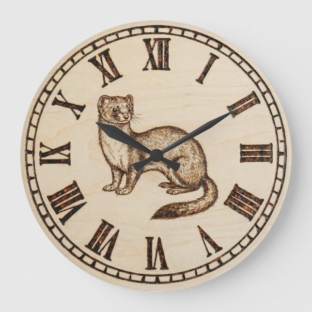 Grande Horloge Ronde Wood Engraved Ferret Wall Clock (Recto)