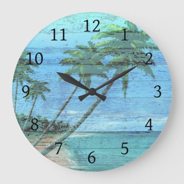 Grande Horloge Ronde Wood Look Beach Design océanique 182 (Recto)