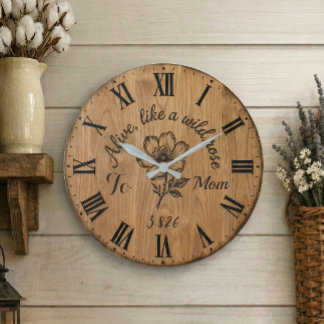 Grande Horloge Ronde Wooden Style Wild Rose Wall Clock for Mom