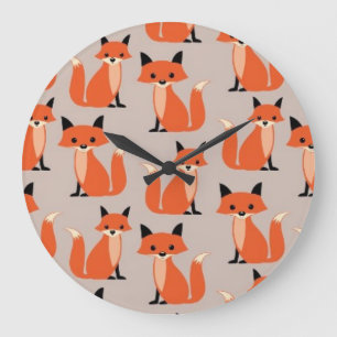 Grande Horloge Ronde Woodland fox cute retro whimsical hipster foxes