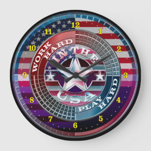 Grande Horloge Ronde Work Hard Hard Hard In the USA Clock