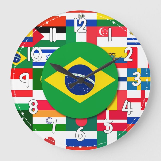 Grande Horloge Ronde World Flags Wall Clock – International Decor (Recto)