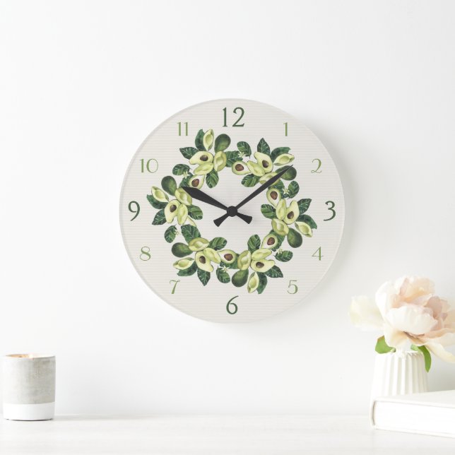 Grande Horloge Ronde Wreath contemporain d'Avocado Abundance (Maison)