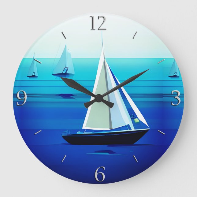 Grande Horloge Ronde Yacht Sous Voile, Bleu Cobalt (Recto)