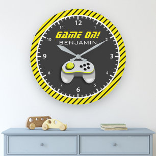 Grande Horloge Ronde Yellow and White Video Game Controller Kids Room