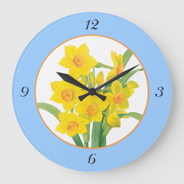 Grande Horloge Ronde Yellow Daffodils on Blue Floral Clock 4 (Recto)