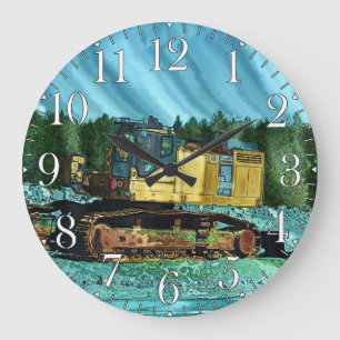 Grande Horloge Ronde Yellow Excavator Earth-Mover Art Gift