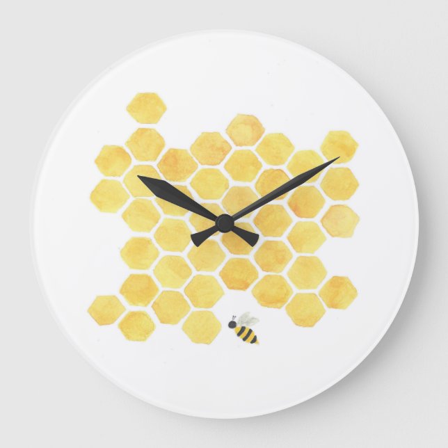 Grande Horloge Ronde Yellow honeycomb bee wall clock (Recto)
