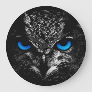 Grande Horloge Ronde Yeux bleus de hibou