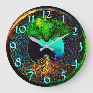 Grande Horloge Ronde Yin coloré Yang avec l'arbre de la vie