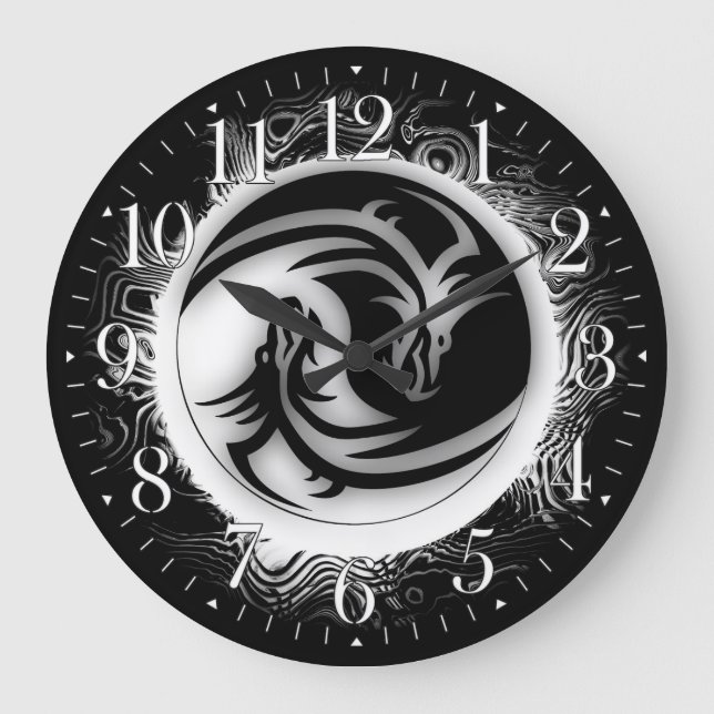 Grande Horloge Ronde Yin et dragons d'Asiatique de Yang (Recto)