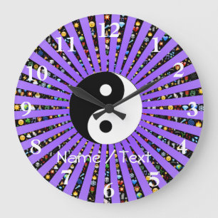 Grande Horloge Ronde Yin et Yang mauve emoji