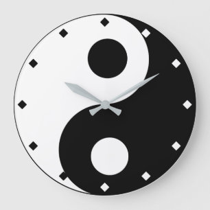Grande Horloge Ronde Yin et Yang noir et blanc