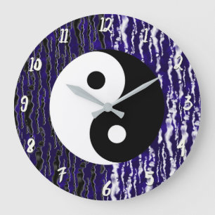 Grande Horloge Ronde Yin Yang Bleu Tranquillité Énergie Zen