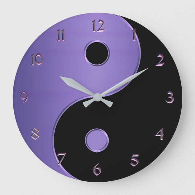 Grande Horloge Ronde Yin Yang en lavande pourpre et noire (Recto)